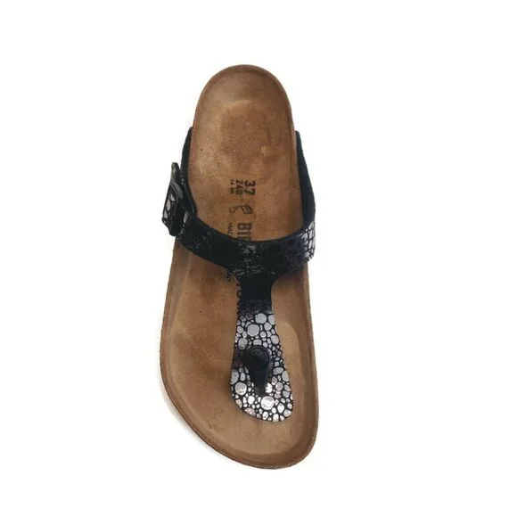 Birkenstock Gizeh Thong Sandals Womens 6-6.5 Black Metallic Stone EU 37 Regular - Picture 3 of 9